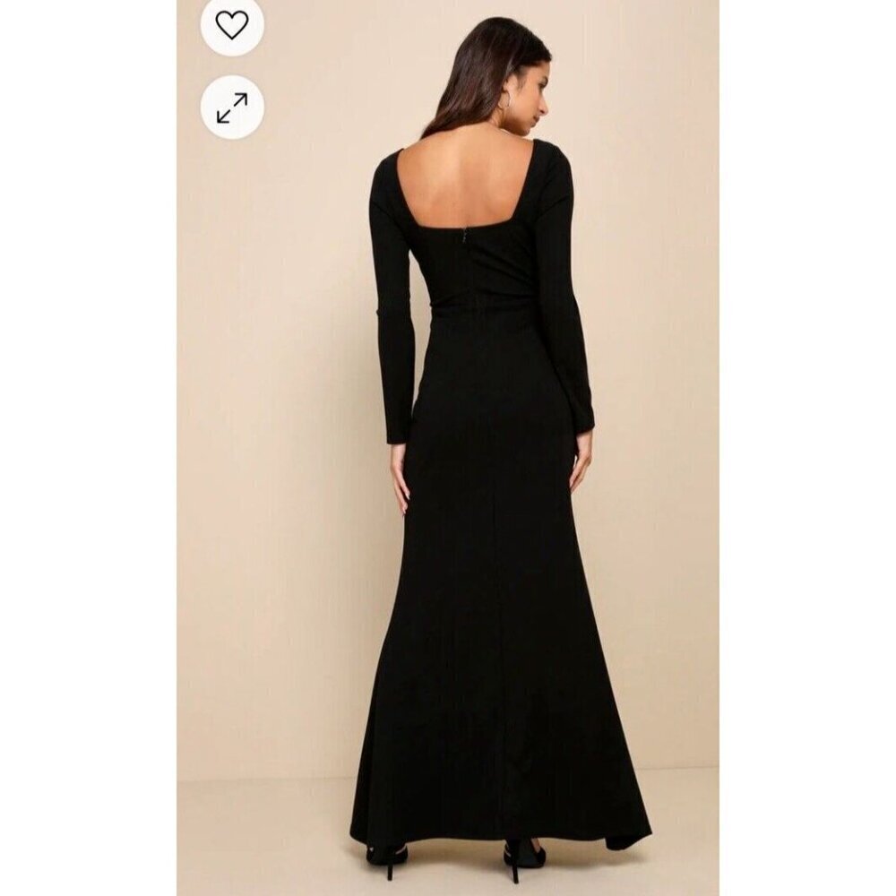 Lulus Infinitely Elegant Black Long Sleeve Maxi High slit Dress Gown size small - Picture 4 of 13